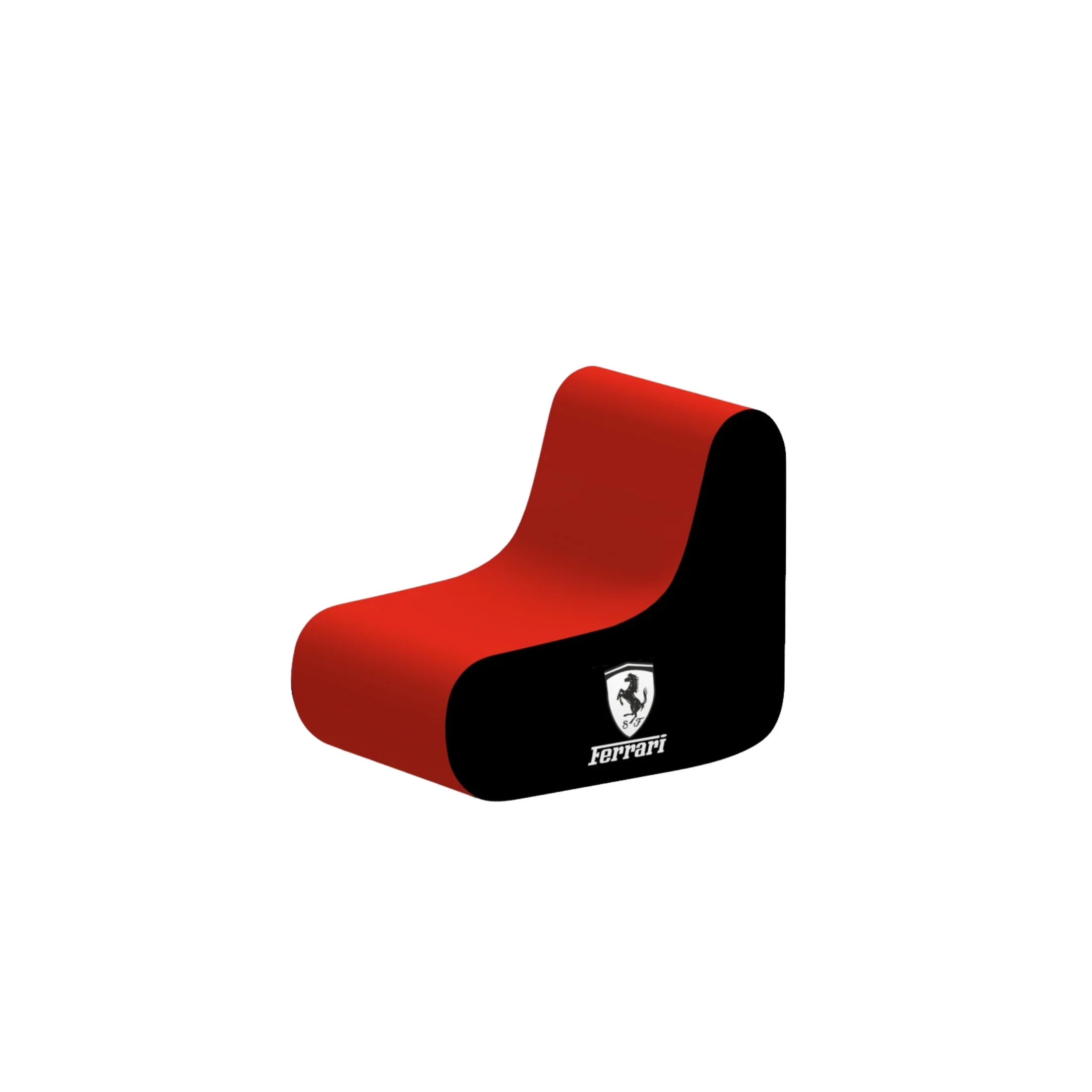 Red and black modern lounge chair with Ferrari logo, garage seating furniture