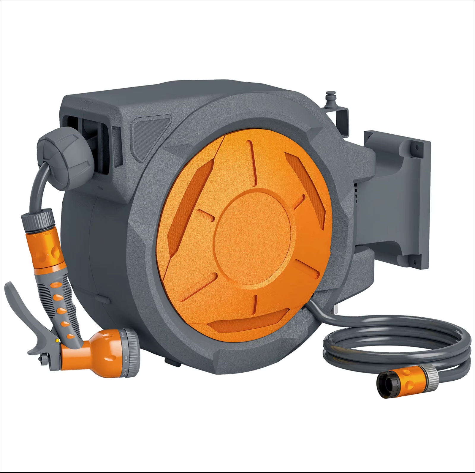 Retractable 30M Hose Reel Wall Mounted with Lock, Orange/Grey