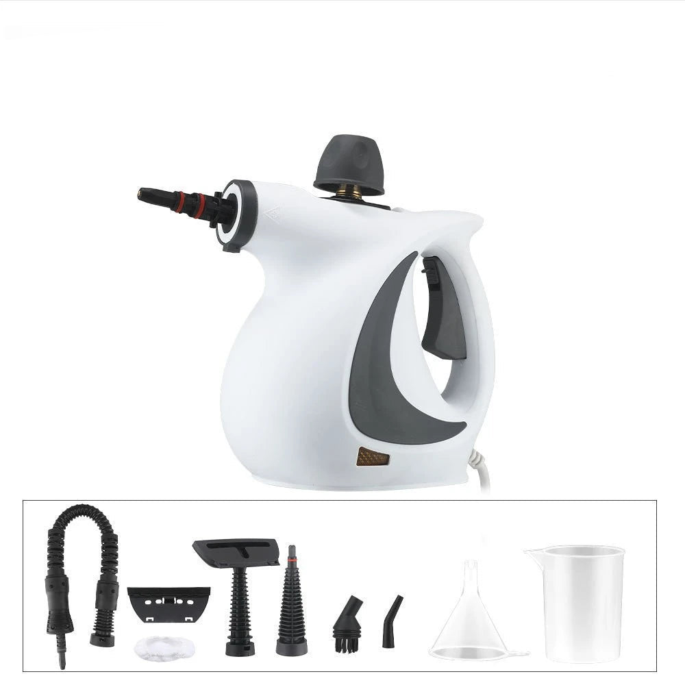 Handheld steam cleaner with multiple attachments and accessories for garage cleaning