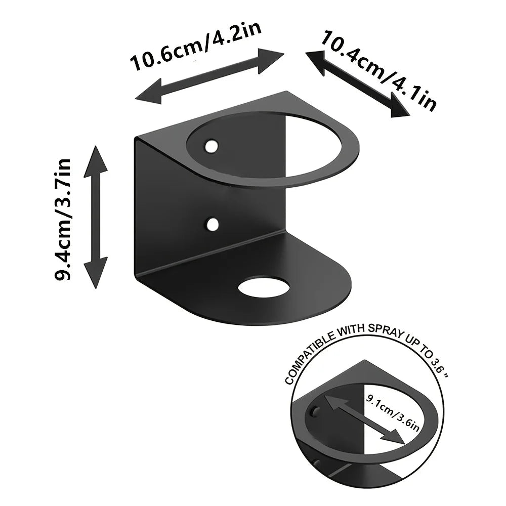 Black metal spray can holder wall mount with dimensions for garage organization