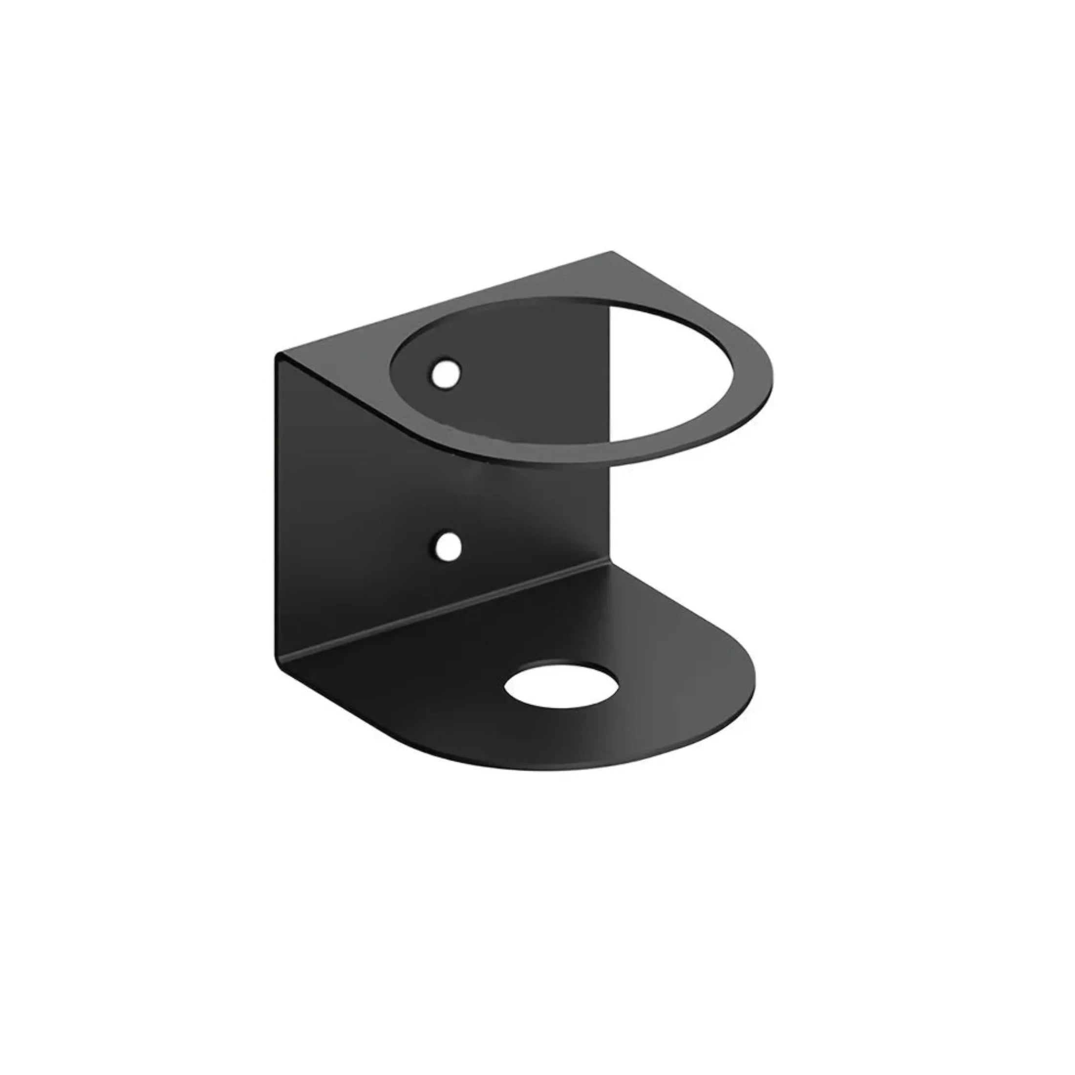 Black metal garage wall mount bracket with circular cutouts for workshop storage