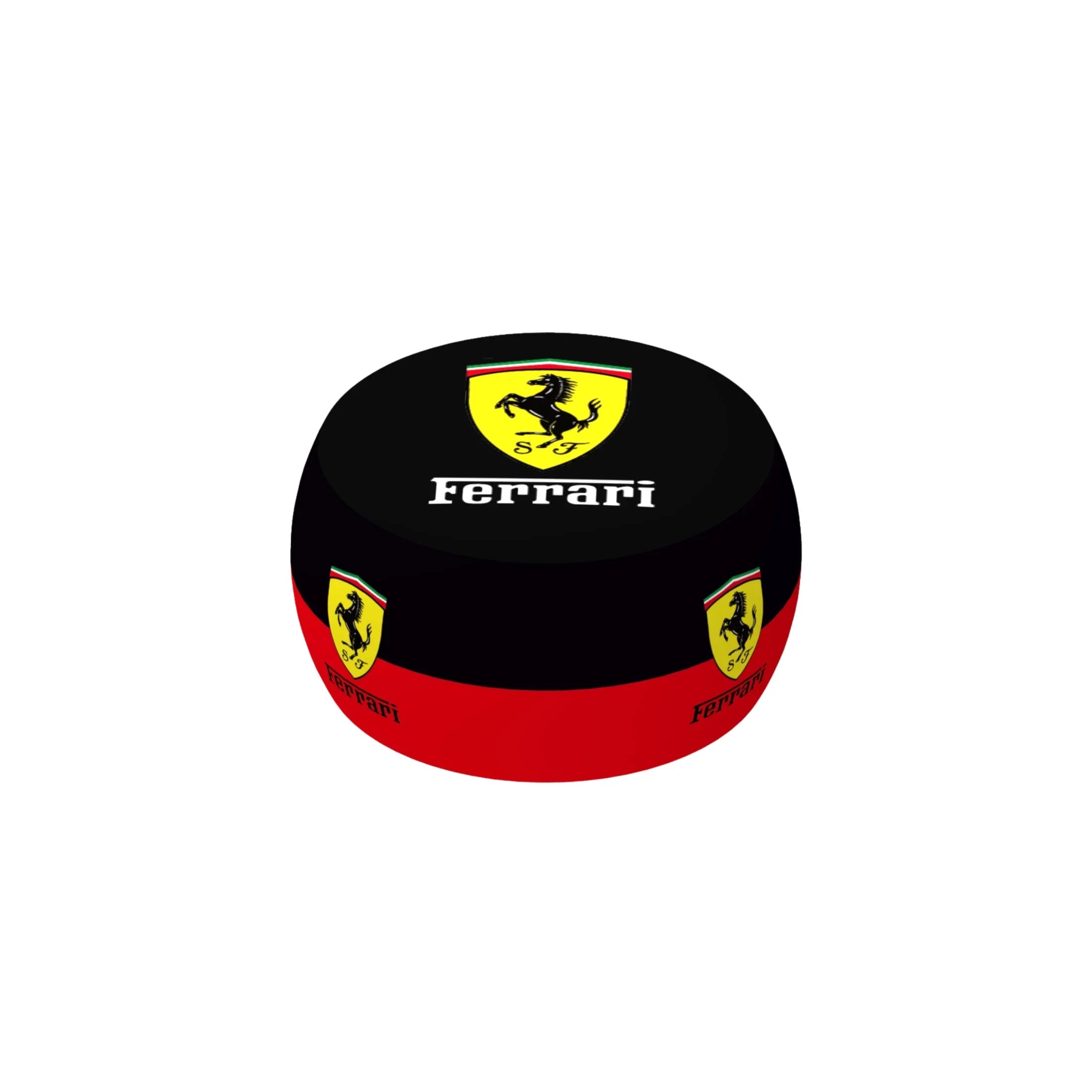 Black and red round garage stool with Ferrari logo for workshop or garage seating