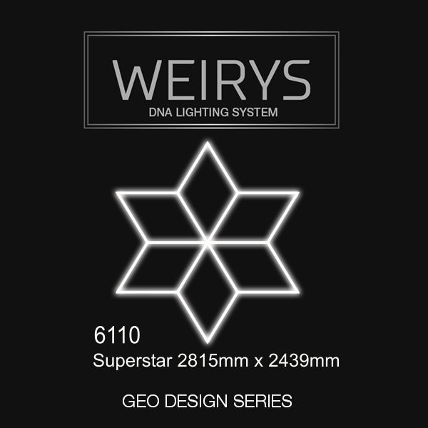 Geometric star-shaped LED garage light, Superstar model, 2815mm x 2439mm, Geo Design Series