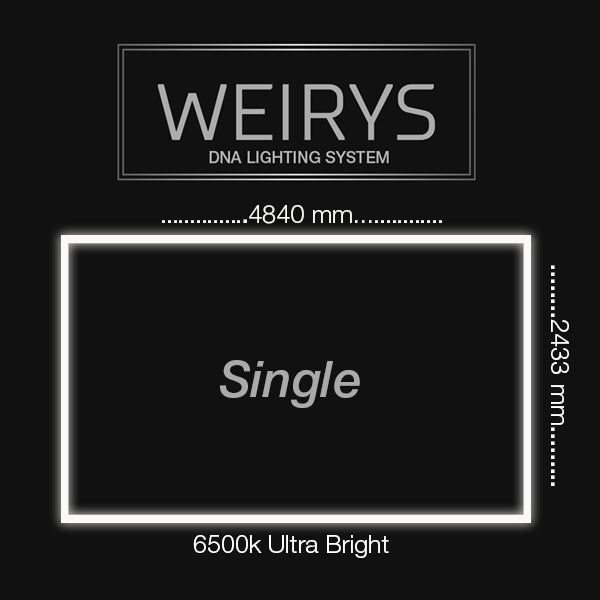 Rectangular ultra bright 6500K garage lighting frame, 4840mm by 2433mm, labeled Single.